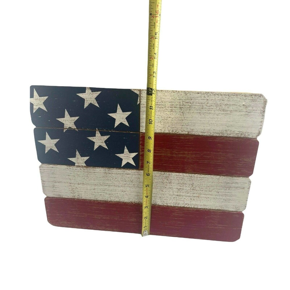 Rustic American Flag Wooden Tabletop Standing Sign Red White And Blue USA 15x12" - Picture 4 of 9